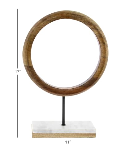 Deco 79 Mango Wood Geometric Decorative Sculpture Circle Home Decor Statue with Marble Stand, Accent Figurine 11" x 4" x 17", Brown