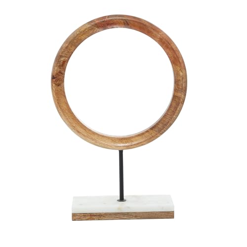 Deco 79 Mango Wood Geometric Decorative Sculpture Circle Home Decor Statue with Marble Stand, Accent Figurine 11" x 4" x 17", Brown