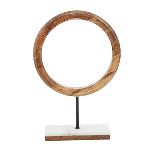 Deco 79 Mango Wood Geometric Decorative Sculpture Circle Home Decor Statue with Marble Stand, Accent Figurine 11" x 4" x 17", Brown