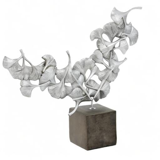 Deco 79 Polystone Floral Decorative Sculpture Home Decor Statue with Black Block Base, Accent Figurine 18" x 5" x 17", Silver