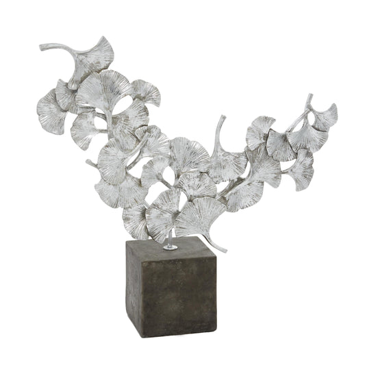 Deco 79 Polystone Floral Decorative Sculpture Home Decor Statue with Black Block Base, Accent Figurine 18" x 5" x 17", Silver