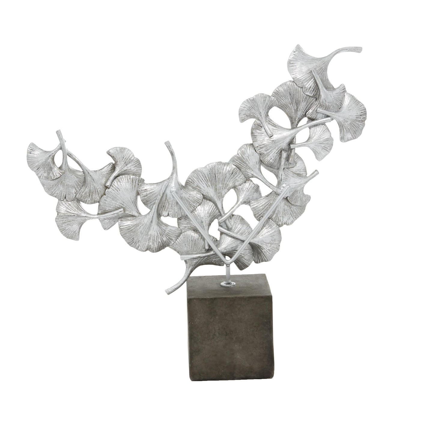 Deco 79 Polystone Floral Decorative Sculpture Home Decor Statue with Black Block Base, Accent Figurine 18" x 5" x 17", Silver