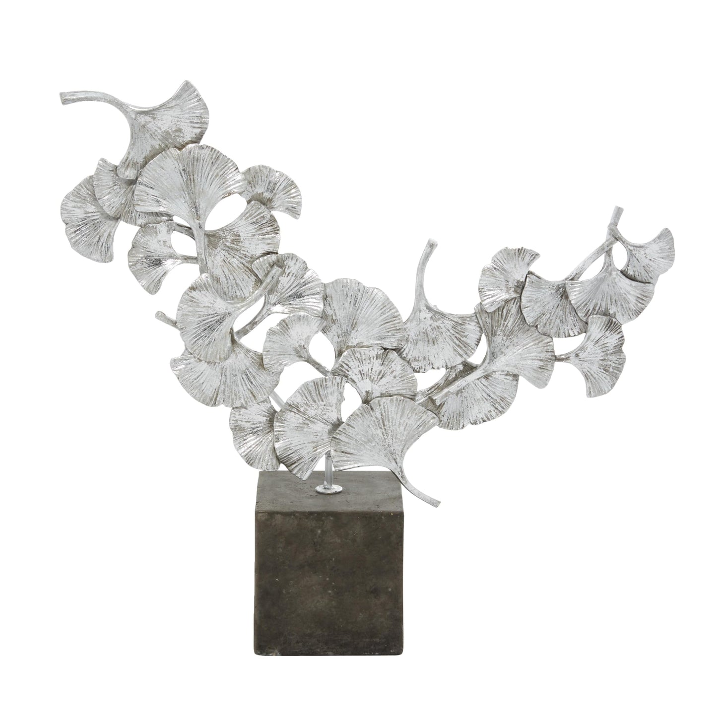 Deco 79 Polystone Floral Decorative Sculpture Home Decor Statue with Black Block Base, Accent Figurine 18" x 5" x 17", Silver