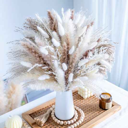 96PCS Natural Dried Pampas Grass Boho Home Decor Bouquet Phragmites Dried Flowers Bouquet for Wedding Floral Arrangements Home Decorations (96PCS)